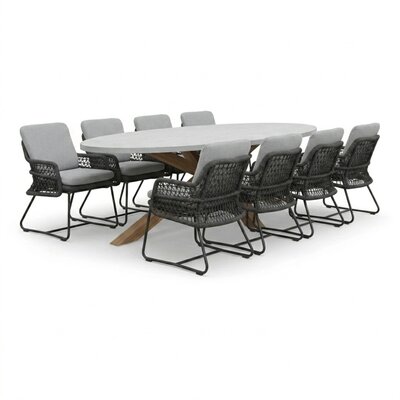 Livorno/Gianna Stone Grey dining tuinset | 8 personen | polystone + touw | 280cm