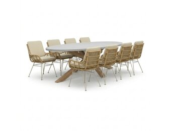 Livorno/Carlos beige dining tuinset | 8 personen | polystone + wicker | 280cm