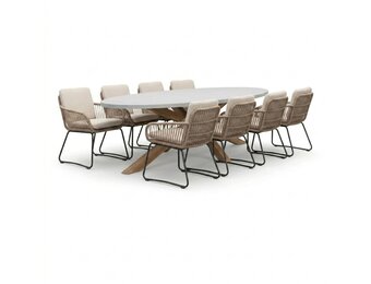 Livorno/Harper Sahara Dust dining tuinset | 8 personen | polystone + touw | 280cm