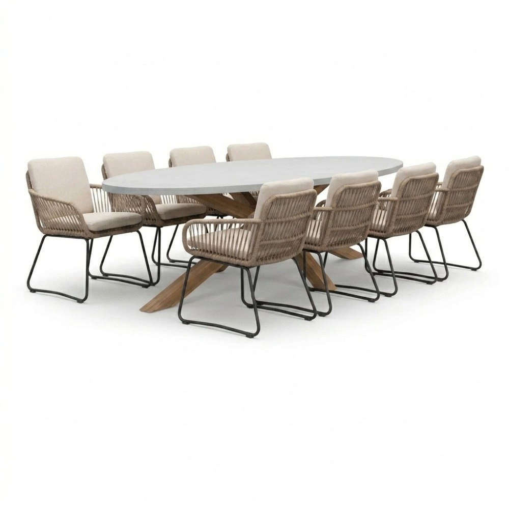 Livorno/Harper Sahara Dust dining tuinset | 8 personen | polystone + touw | 280cm
