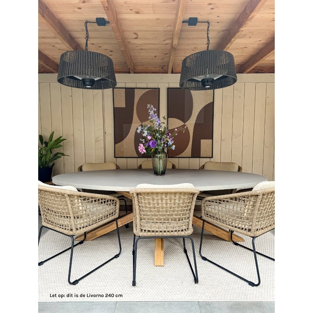 Livorno/Harper Sahara Dust dining tuinset | 8 personen | polystone + touw | 280cm
