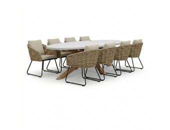 Livorno/Flora Sahara Dust dining tuinset | 8 personen | polystone + touw | 280cm