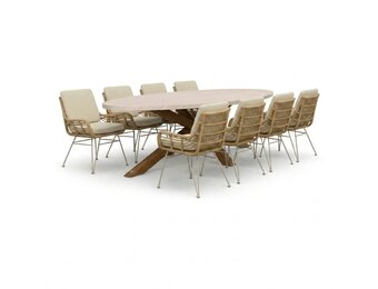 Lorento/Carlos beige dining tuinset | 8 personen | polystone + wicker | 280cm