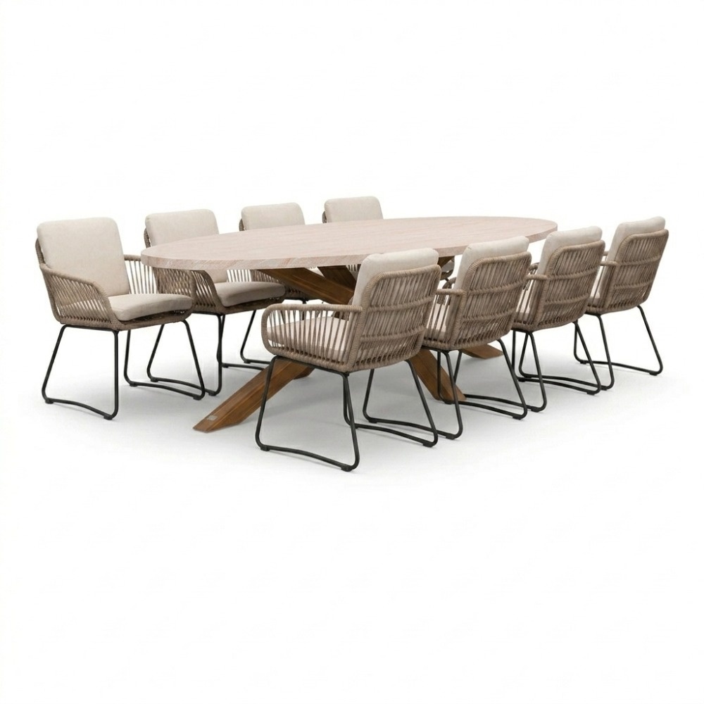 Lorento/Harper Sahara Dust dining tuinset | 8 personen | polystone + touw | 280cm