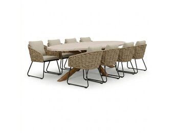 Lorento/Flora Sahara Dust dining tuinset | 8 personen | polystone + touw | 280cm
