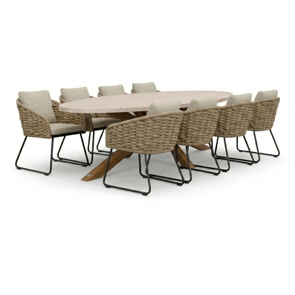 Lorento/Flora Sahara Dust dining tuinset | 8 personen | polystone + touw | 280cm
