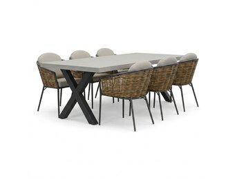 Lyon/Lucca dining tuinset | 6 personen | polystone + wicker | 250cm