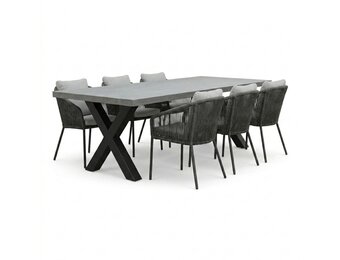 Lyon/Lexis Stone Grey dining tuinset | 6 personen | polystone + touw | 250cm