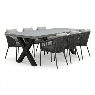 Lyon/Lexis Stone Grey dining tuinset | 6 personen | polystone + touw | 250cm