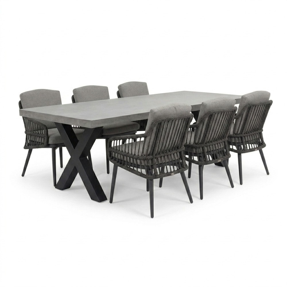 Lyon/Alicante antraciet dining tuinset | 6 personen | polystone + wicker | 250cm