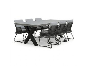 Lyon/Gianna Stone Grey dining tuinset | 6 personen | polystone + touw | 250cm