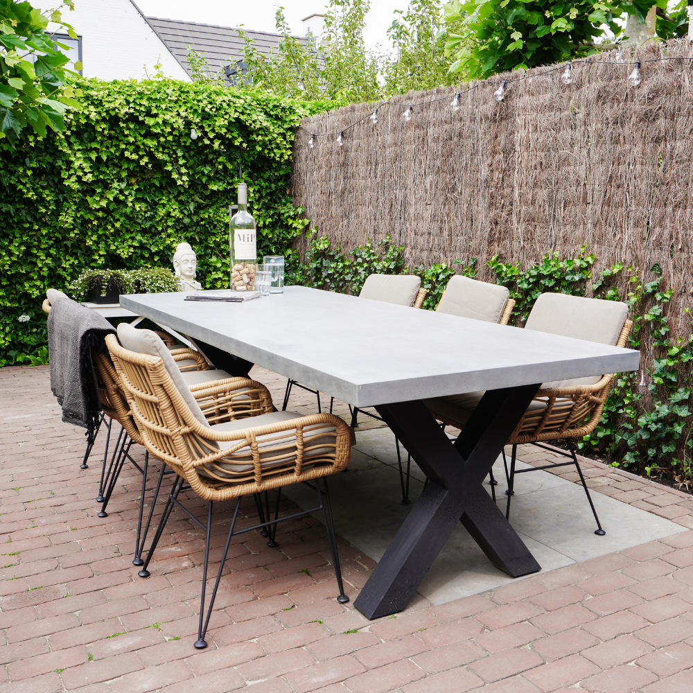 Lyon/Gianna Stone Grey dining tuinset | 6 personen | polystone + touw | 250cm