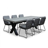 Lyon/Harper Stone Grey dining tuinset | 6 personen | polystone + touw | 250cm