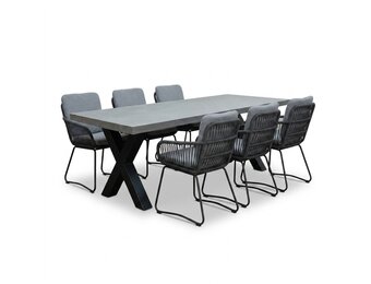 Lyon/Harper Stone Grey dining tuinset | 6 personen | polystone + touw | 250cm