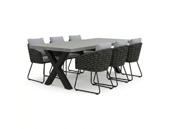 Lyon/Flora Stone Grey dining tuinset | 6 personen | polystone + touw | 250cm