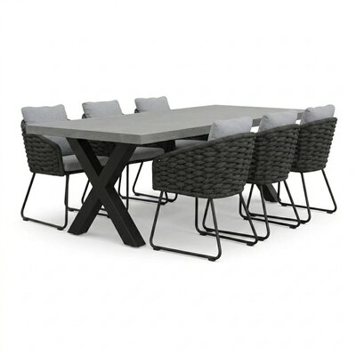 Lyon/Flora Stone Grey dining tuinset | 6 personen | polystone + touw | 250cm