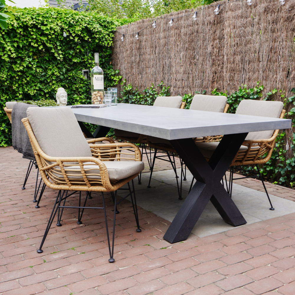 Lyon/Flora Stone Grey dining tuinset | 6 personen | polystone + touw | 250cm