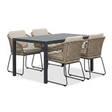 Manchester zwart/Tulum Sahara Dust dining tuinset | 4 personen | polywood + touw | 150cm