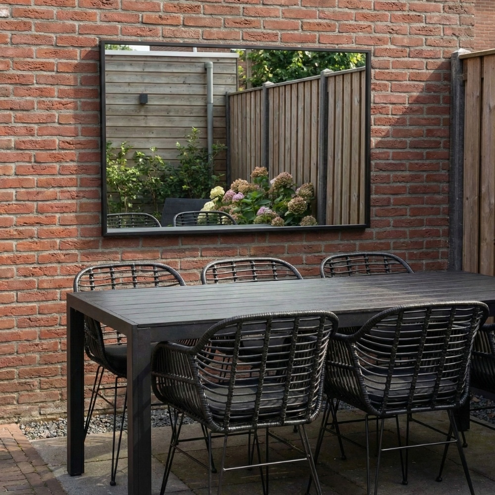 Manchester zwart/Tulum Sahara Dust dining tuinset | 4 personen | polywood + touw | 205cm