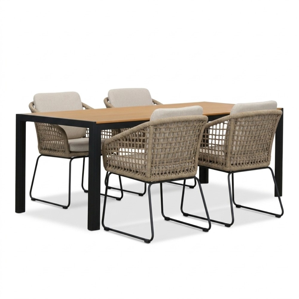 Manchester/Tulum Sahara Dust dining tuinset | 4 personen | polywood + touw | 205cm