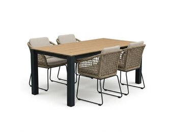 Manhattan antraciet/Tulum Sahara Dust dining tuinset | 4 personen | polywood + touw | 180cm