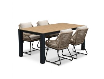 Manhattan antraciet/Portofino Sahara Dust dining tuinset | 4 personen | polywood + touw | 180cm