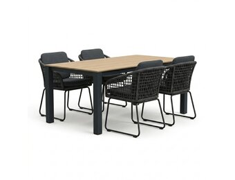 Manhattan antraciet/Tulum Lava Grey dining tuinset | 4 personen | polywood + touw | 180cm
