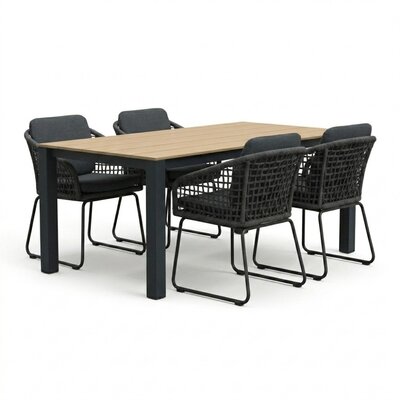 Manhattan antraciet/Tulum Lava Grey dining tuinset | 4 personen | polywood + touw | 180cm
