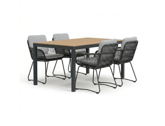 Manhattan antraciet/Harper Stone Grey dining tuinset | 4 personen | polywood + touw | 180cm