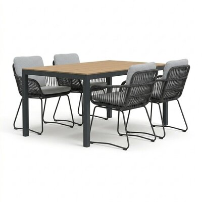 Manhattan antraciet/Harper Stone Grey dining tuinset | 4 personen | polywood + touw | 180cm