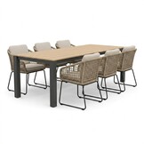 Manhattan antraciet/Tulum Sahara Dust dining tuinset | 6 personen | polywood + touw | 240cm