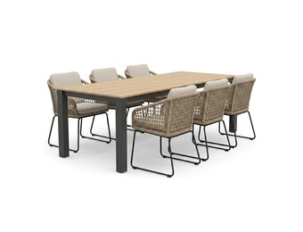 Manhattan antraciet/Tulum Sahara Dust dining tuinset | 6 personen | polywood + touw | 240cm