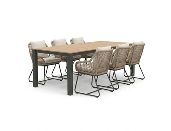 Manhattan antraciet/Portofino Sahara Dust dining tuinset | 6 personen | polywood + touw | 240cm