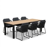 Manhattan antraciet/Tulum Lava Grey dining tuinset | 6 personen | polywood + touw | 240cm