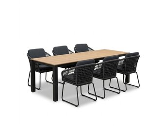 Manhattan antraciet/Tulum Lava Grey dining tuinset | 6 personen | polywood + touw | 240cm