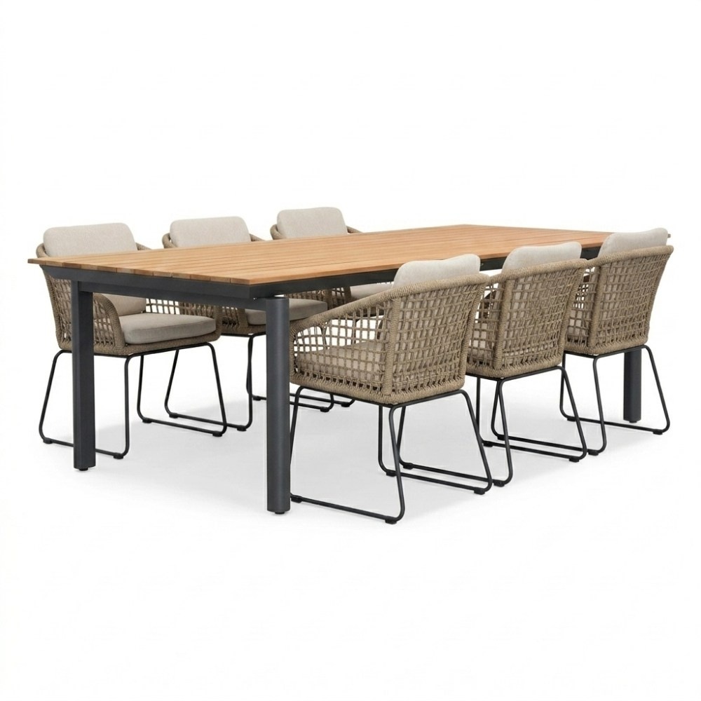 Montana/Tulum Sahara Dust dining tuinset | 6 personen | aluminium + touw | 240x100cm