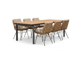 Montana/Carlos taupe dining tuinset | 6 personen | aluminium + wicker | 240x100cm