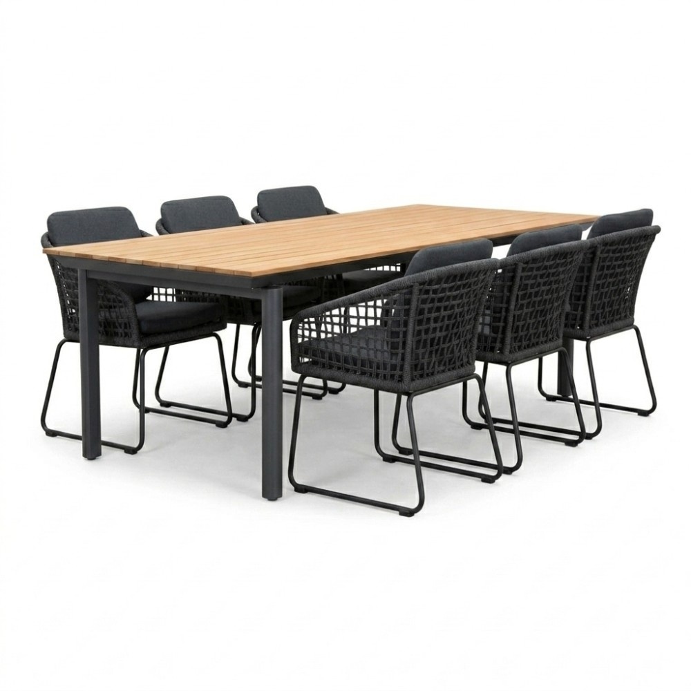 Montana/Tulum Lava Grey dining tuinset | 6 personen | aluminium + touw | 240x100cm