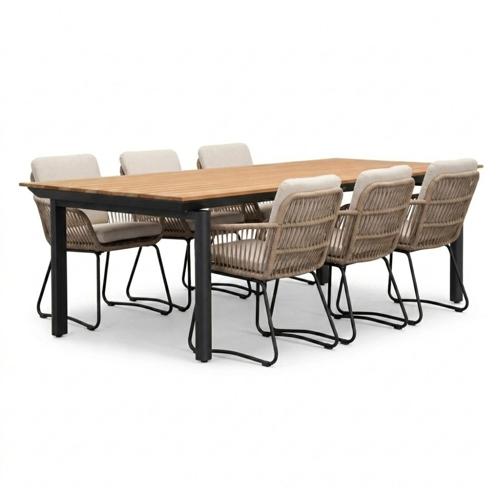 Montana/Harper Sahara Dust dining tuinset | 6 personen | aluminium + touw | 240x100cm
