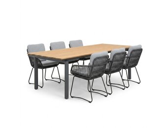 Montana/Harper Stone Grey dining tuinset | 6 personen | aluminium + touw | 240x100cm