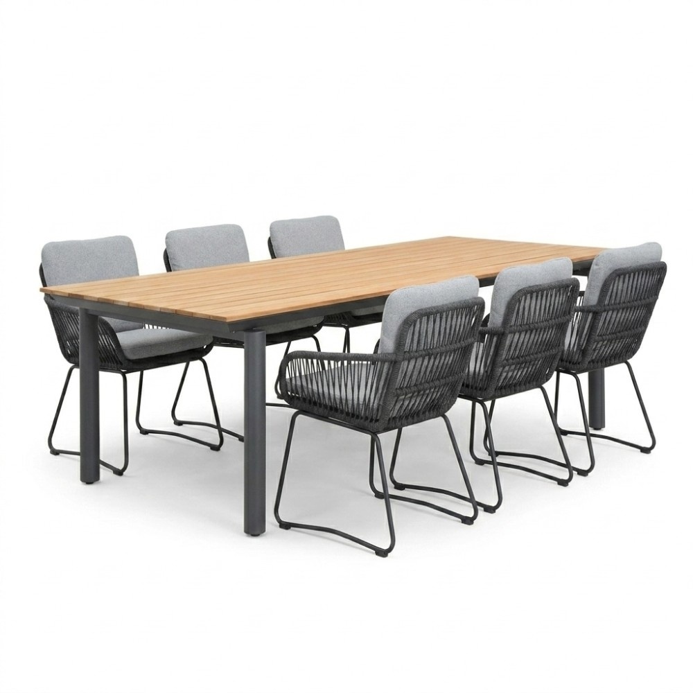Montana/Harper Stone Grey dining tuinset | 6 personen | aluminium + touw | 240x100cm