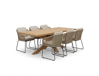 Napoli/Tulum Sahara Dust dining tuinset | 6 personen | teakhout + touw | 250cm