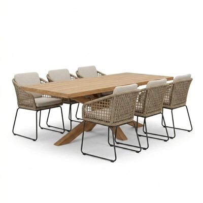 Napoli/Tulum Sahara Dust dining tuinset | 6 personen | teakhout + touw | 250cm