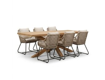 Napoli/Portofino Sahara Dust dining tuinset | 6 personen | teakhout + touw | 250cm