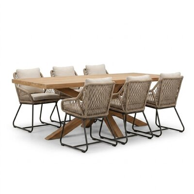 Napoli/Portofino Sahara Dust dining tuinset | 6 personen | teakhout + touw | 250cm
