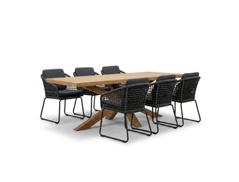Napoli/Tulum Lava Grey dining tuinset | 6 personen | teakhout + touw | 250cm
