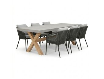 Norwich/Lexis Stone Grey dining tuinset | 6 personen | polystone + touw | 250cm