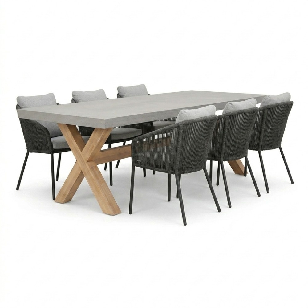 Norwich/Lexis Stone Grey dining tuinset | 6 personen | polystone + touw | 250cm