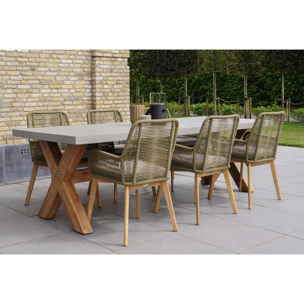 Norwich/Lexis Stone Grey dining tuinset | 6 personen | polystone + touw | 250cm