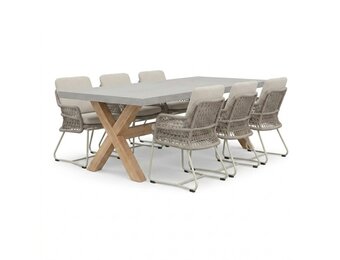 Norwich/Gianna Almond Beige dining tuinset | 6 personen | polystone + touw | 250cm